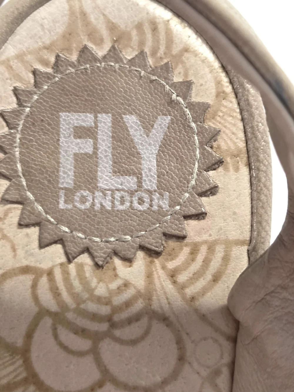 FLY London YAKIN Leather Wedge Sandals Taupe Beige Peep Toe Platform 37 US 6.5/7